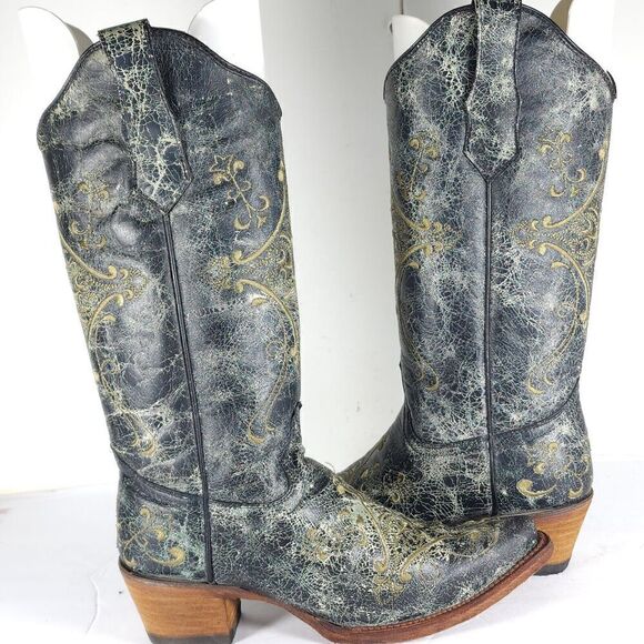 CORRAL Circle G Women’s US6,5M Gray Leather Crackle Distressed Western Boots - Picture 9 of 16